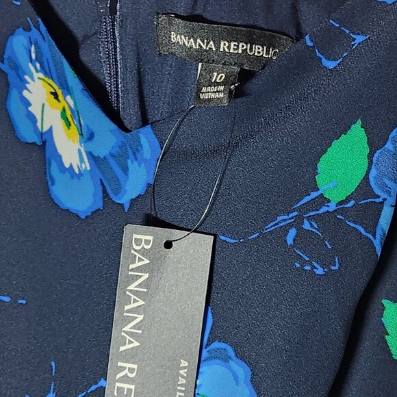 NWT–Banana Republic Black Blue Floral Ruffled Hem Dress - Size: 10 PRICE IS FIRM - Picture 5 of 7